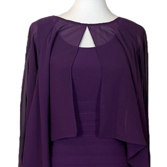 Adrianna Papell NEW Poncho Banded Dress Cocktail Tiered Chiffon Women’s Size 8 - Picture 8 of 14